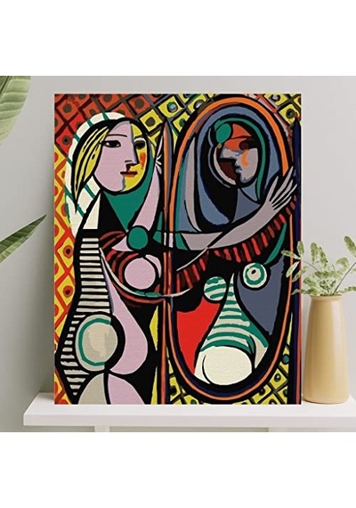 Sayılarla Boyama Tuval Seti Fırça Boya Dahil Çıtalı 40x50 Cm - Aynadaki Kadın