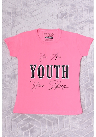 Hçm Kız Çocuk Tshirt Youth Baskılı Bisiklet Yaka C39 Pembe