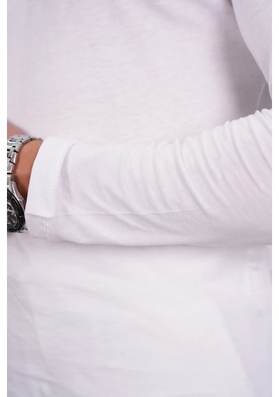 Modefendi Slim Fit Oval Kesim Uzun Kollu Pamuk Basic Tshırt Beyaz