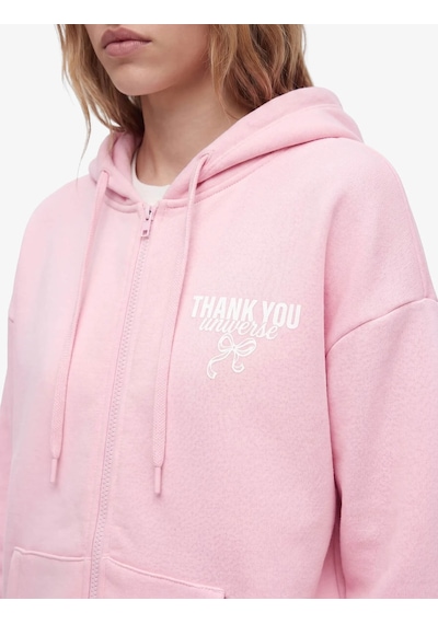 Koton Fiyonk Baskılı Fermuarlı Pembe Kadın Sweatshirt 7wal10103ık