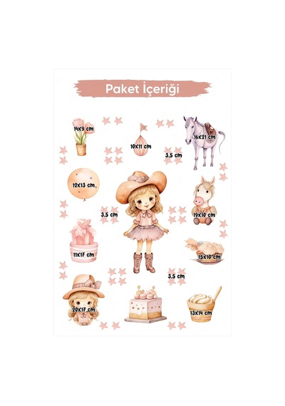 MSticker Kovboy Kız Sticker Seti, Kız Çocuk Eğlenceli Duvar Sticker Seti Çocuk Odası Duvar Kaplama Stickerı