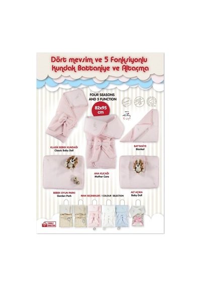 Bebek Kundağı Unisex Bebek Dış Kundak Battaniyesi 5 Amaçlı Hastane Çıkışı Hediyelik Mevsimlik Knd45196 Pembe