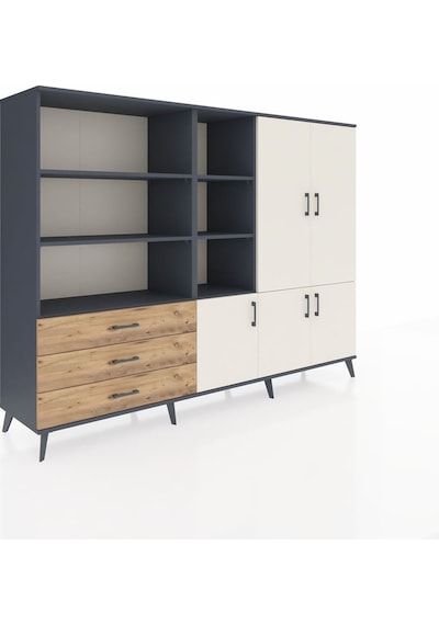Hyperion Dolap 11 Raflı 3 Çekmeceli 5 Kapaklı 220x44x163 Antrasit Antrasit-aytaşı/çam