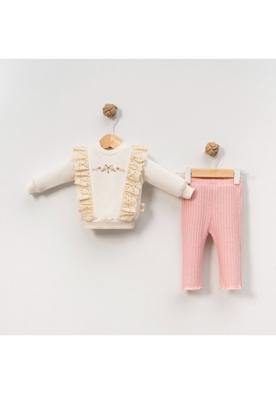 Çakar Bebe 6-18 Aylık Güllü Nakışlı 2li Takım -8035155 - Krem Krem