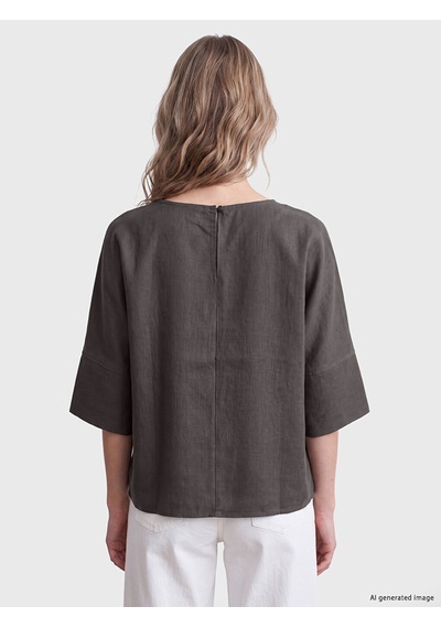 Lcw Vision Antrasit Bisiklet Yaka Oversize Bluz