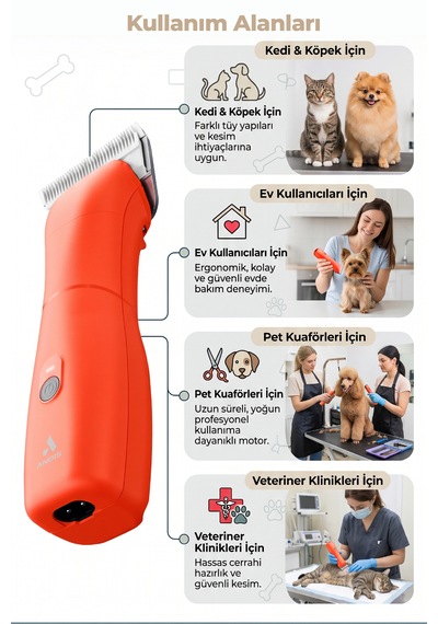 Andis Emerge Şarjlı Kedi Köpek Tıraş Makinesi 30w Turuncu - Dahili Bataryalı