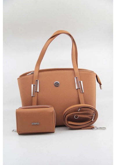 Just Polo Kadın Camel Büyük Boy 5 Bölmeli Omuz Çantası Ve Cüzdanı Kombin 235013mh