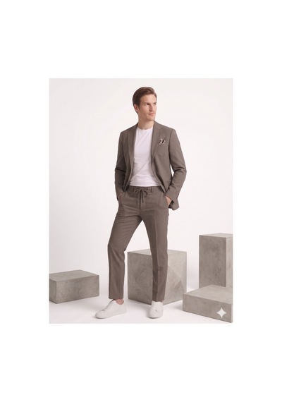 Modmen İtalyan Kesim Slimfit Erkek Takım Elbise Çizgili Kahverengi