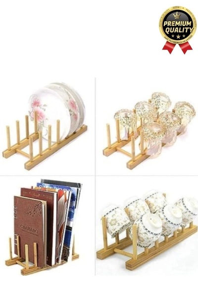 Çok Amaçlı Düzenleyici Bulaşıklık Plak Tabak Kitap Mutfak Organizer 8 Bölmeli Bambu Tabak Standı Diğer