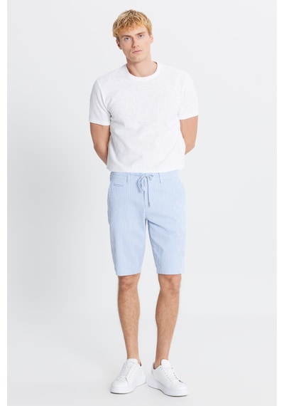 AC&Co / Altınyıldız Classics Erkek Beyaz Mavı Slim Fit Dar Kesim Yan Cepli Gofre Desenli Şort Beyaz Mavı Beyaz - Mavi