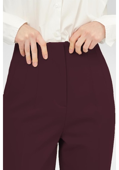 Kadın Yüksek Bel Esnek/ Likralı Kumaş Havuç Kesim Pensli Pantolon Bordo