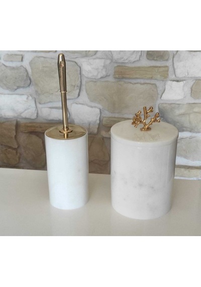 Beyaz Mermer Gold Mercan Aksesuarlı 2'li Banyo Seti Beyaz