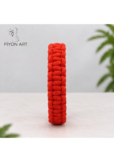 Piyonart El Yapımı Kırmızı Paracord Paraşüt İpi Unisex Bileklik Klipsli Outdoor Survival Takı L Bede