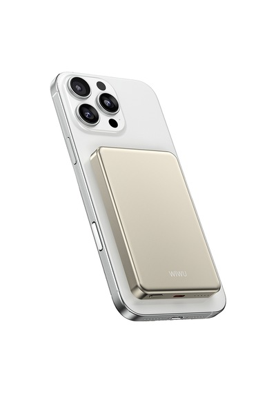 Wiwu P15 Led Işık Göstergeli Ultra İnce Pd 20w Kablosuz Powerbank 5000mah 15w Titanyum-gold