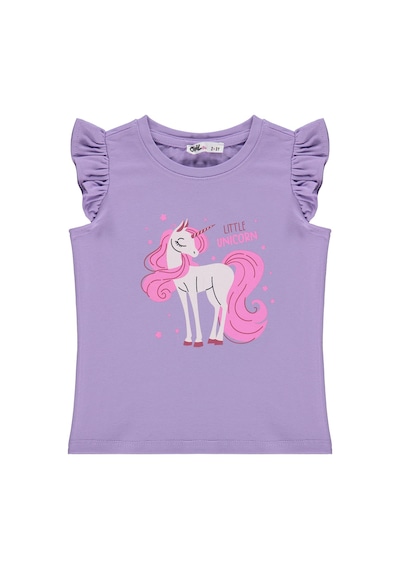 Civil Girls Unicorn Baskılı 2-5 Yaş Tişört - Lila Mor