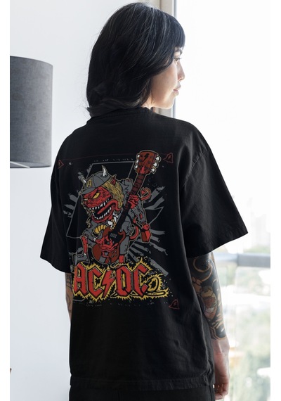 Ac Dc Rock Metal Müzik Grubu Sırt Baskılı Unisex Oversize Tişört Siyah