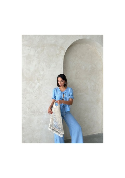 Verymoda Önden Bağlamalı Nakışlı Bluz D2788 Açık Mavi