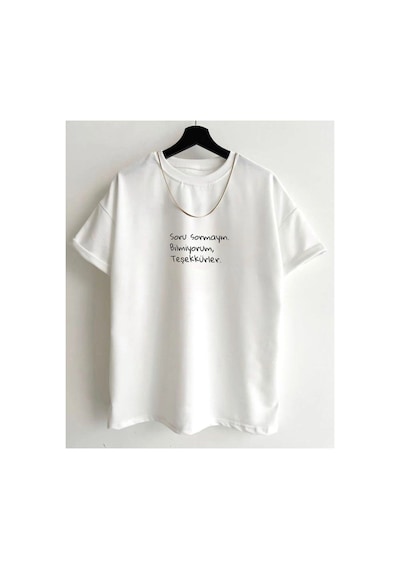 Tarzsokak Unisex Beyaz Soru Sormayın Baskılı Bisiklet Yaka Tshirt