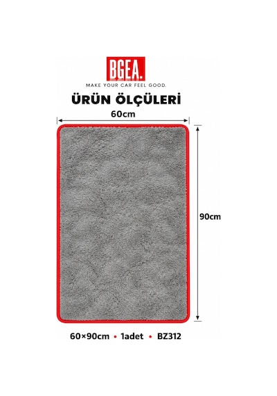 Bgea Mikrofiber Araç Kurulama Havlusu 60x90 Cm Gri Kırmızı Kenarlı 1 Adet