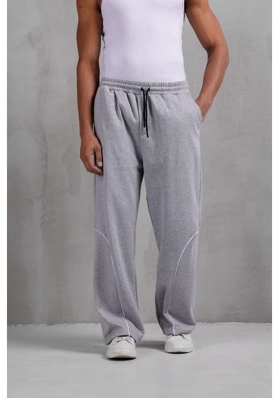 Dark Moda Erkek Oval Şeritli Baggy Eşofman Gri