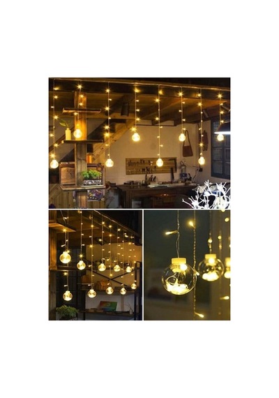 Dekoratif Işıklı Saçaklı Top Perde Led Fişli 8 Fonksiyonlu Günışığı Gün Işığı