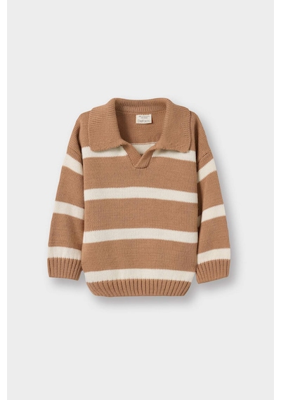 Defacto Erkek Bebek Polo Yaka Çizgili Kazak C8879a525auer105 Ekru