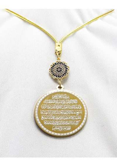 Zirkon Taşlı Çiçek Nazar Boncuğu Çelik Çift Taraflı Ayetel Kürsi
