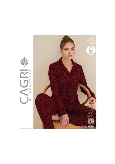Çağrı Kadın Kışlık Süet Uzun Kollu Önü Düğmeli Pijama Takımı Bordo