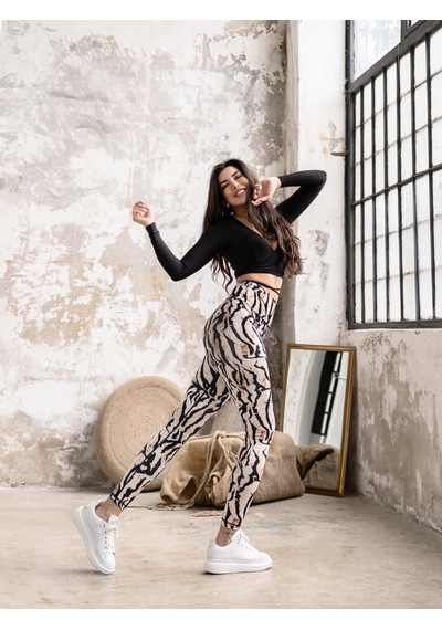 Lismina Bakır Gölgeli Siyah Beyaz Zebra Desen Spor Tayt Beyaz - Siyah