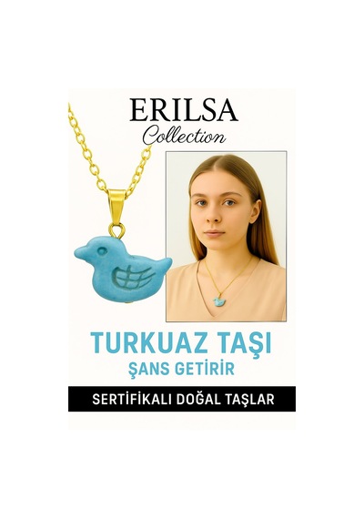 Erilsa Sertifikalı Kuş Model Firuze - Turkuaz Taşı Kolye , Güç V Çok Renkli