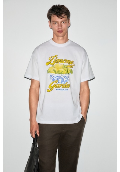 Grımelange Guardıano Erkek %100 Organik Pamuklu Baskı Detaylı Rahat Kalıp Beyaz T-shirt