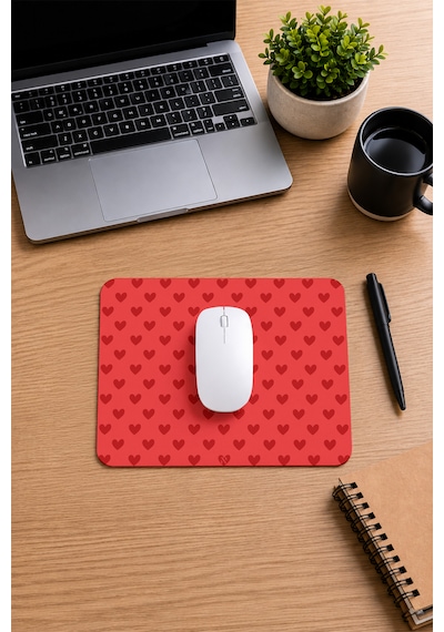 Kırmızı Renkli Kalpli Desenli Ergonomik Mouse Pad, Kaymaz Yüzey İle Ev Ve Ofis Kullanımı İçin İdeal