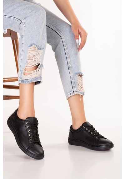Gondol Kadın Hakiki Deri Günlük Rahat Sneaker Flf.216 Siyah
