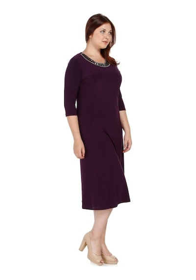 Nidya Moda Büyük Beden Ray Yaka Elbise-4079M Mürdüm