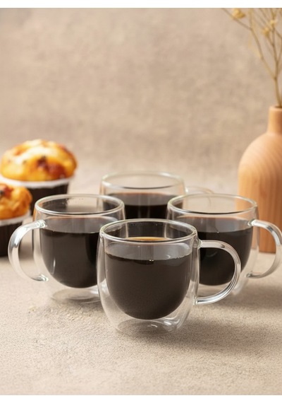 4 Lü Set Kulplu Cappuccino Bardağı Latte Bardağı Çift Cidarlı Americano Bardağı 250 Ml Kahve Bardak Şeffaf