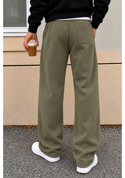 Tarz Cool Erkek Oversize Baggy Fit Eşofman Altı %100 Pamuk 3 İplik Şardonlu Bol Paça Rahat Kesim Haki
