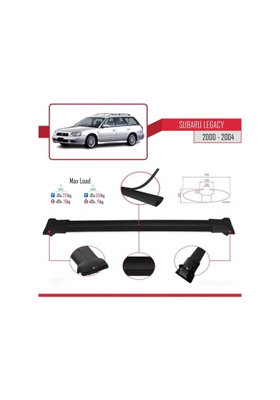 Subaru Legacy 2000-2004 Arası İle Uyumlu Fly Model Ara Atkı Tavan Barı Siyah 3 Adet Bar
