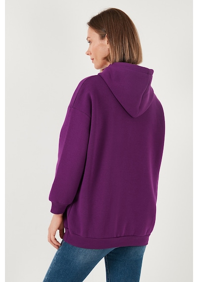 Lela Regular Fit Pamuklu Kapüşonlu Yaka Şardonlu Kışlık Bayan Sweat 5863854 Mor