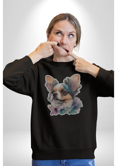 Chihuahua Köpek Unisex Siyah Baskılı Sweatshirt Siyah