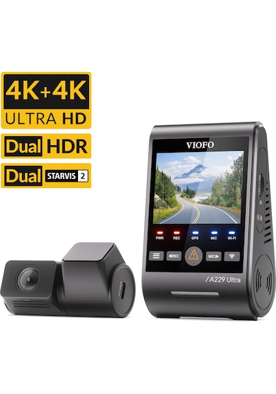 Viofo A229 Ultra 2 Kameralı Ön Ve Arka 4k+4k Sony Starvis 2 Sensörlü Dual Hdr Wi-fi 6 Gps'li Araç Kamerası
