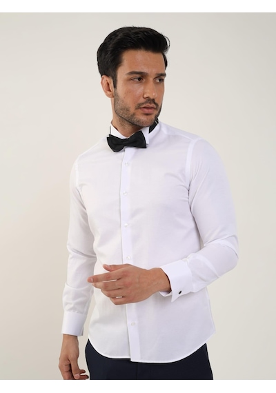 Dufy Beyaz Erkek Slim Fit Düz Ata Yaka Uzun Kol Gömlek - 89394-beyaz Beyaz
