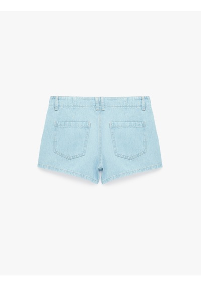 Koton Pamuklu Düşük Bel Chino Cepli Rahat Kalıp Mini Denim Şort Açık İndigo 6sal40286md