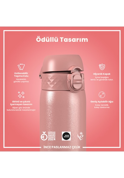 Ion8 - Paslanmaz Çelik İnce Suluk - Gül Pembe - 600 Ml - Sızdırmaz