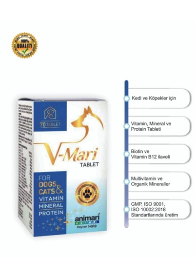 Animari V-mari 70 Tablet Kedi Ve Köpek Multivitamin & Bağışıklık Destek Takviyesi Taurin, L-karnitin & B-kompleks