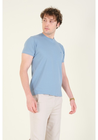 Giyim Dünyası Erkek Sıfır Yaka Basic T-shirt Mavi 001