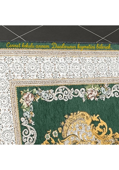 Tesbihane Kişiye Özel Nakış İşlemeli Çiçek Desenli Kendinden Saçaklı Yeşil Renk Hediyelik Seccade