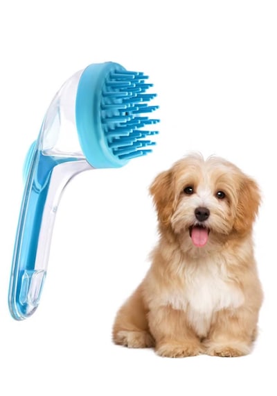 Gaman Kon Kedi Köpek Yıkama Fırçası Kedi Köpek Tarağı Şampuan Hazneli Mavi