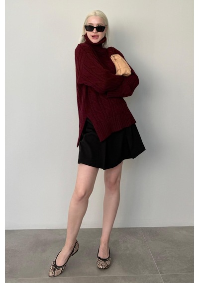 Madmext Bordo Boğazlı Triko Kazak Mg2376 Bordo