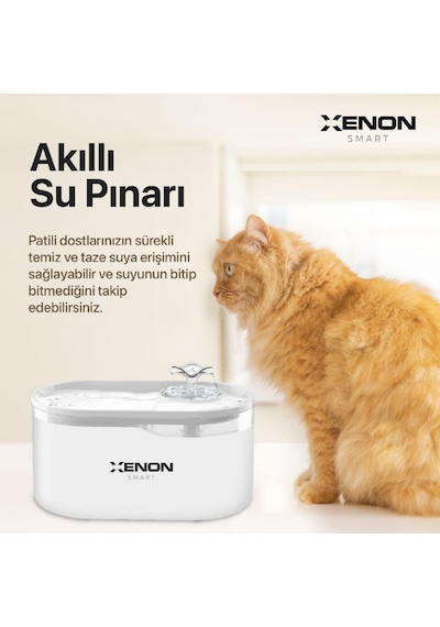 Xenon Smart Kedi Su Pınarı | Ultra Sessiz, Wifi, Akıllı, Otomatik, Su Çeşmesi (Şeffaf - X8650)