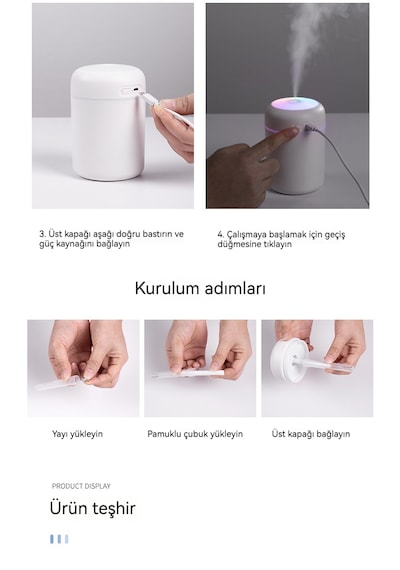 Renkli Hava Nemlendirici Masaüstü Temizleyici- Beyazı